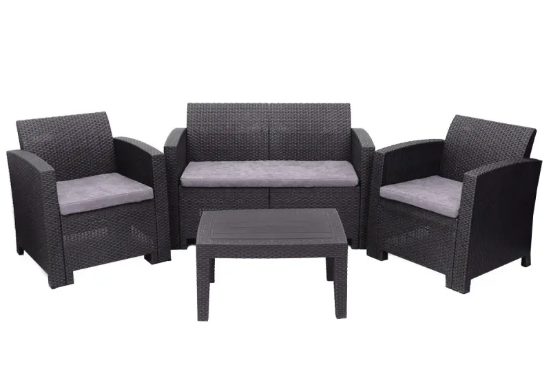 Комплект садовой пластиковой мебели под ротанг B:Rattan Arizona 4 Set, графит, двухместный диван, столик и 2 кресла.