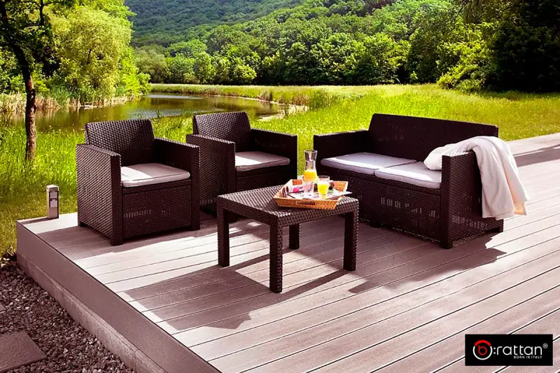 Комплект пластиковой мебели под ротанг B:Rattan Nebrаska 2 Set, коричневый - диван, 2 кресла и квадратный столик