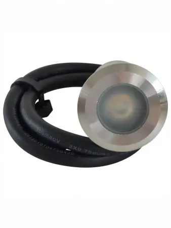 Светодиодный точечный светильник (освещение) для бани в парную Steam & Water, d=32mm, цвет сталь, дубовая накладна