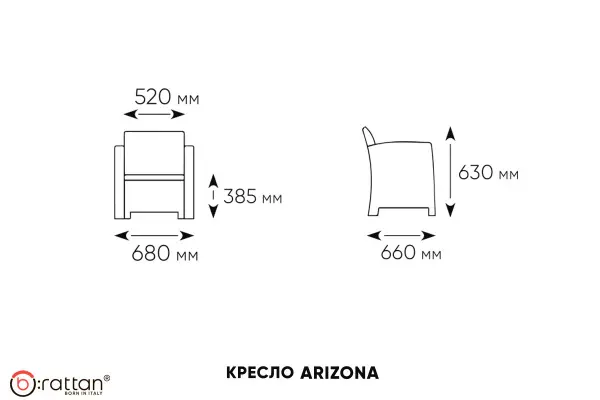 Комплект садовой пластиковой мебели под ротанг B:Rattan Arizona 4 Set, графит, двухместный диван, столик и 2 кресла.