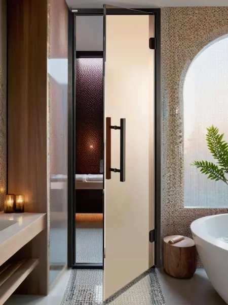 Дверь для турецкой парной GRANDIS DB 7x19 (680мм х 1890мм), черный профиль, стекло бронза