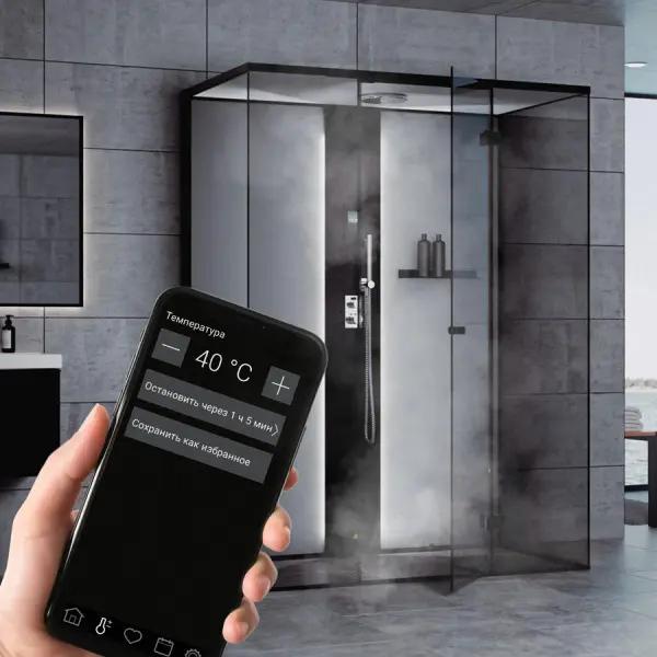 Пародушевая кабина Tylo Steam Vista Double Corner Black 900 x 1300 мм., (табурет и полка), 96076521
