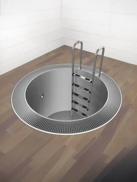 Купель круглая KUP-KRP из нержавеющей стали AISI-316L D=1,5 H=1,5 (переливная)