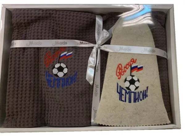 Набор для сауны подарочный, полотенце + шапка, Россия Чемпион