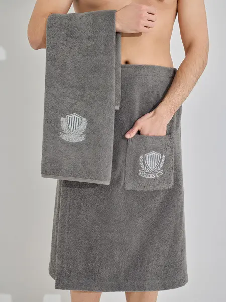 Набор для сауны подарочный килт и полотенце махровый мужской KARNA ARMEN 1/2, серый