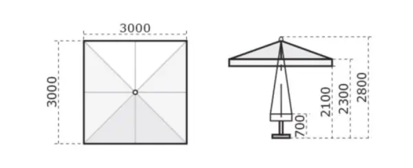 Зонт профессиональный для кафе Palladio Standard, квадрат, 3,0 x 3,0 м
