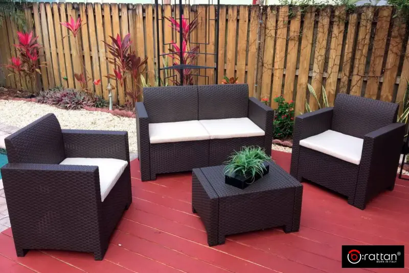 Комплект пластиковой мебели под ротанг B:Rattan Nebrаska 2 Set, коричневый - диван, 2 кресла и квадратный столик