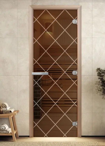Дверь для сауны DoorWood Мексика, 700мм х 1900мм, без порога, бронза, коробка ольха