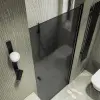 Душевая дверь на длинной петле, черный профиль, стекло прозрачное, матовый свинец