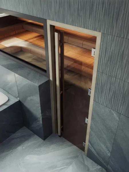 Дверь для сауны DoorWood Престиж Legend, 700мм х 1900мм, маятниковая, бронза, коробка дуб