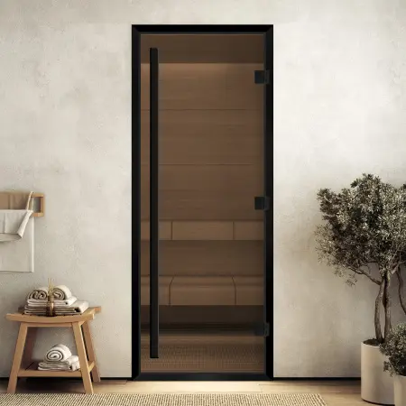 Дверь для турецкой парной DoorWood Prestige 700мм х 1900мм, черный профиль, стекло бронза