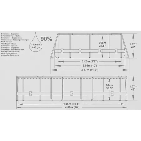Каркасный бассейн Bestway Power Steel 488х305x107см, катриджный фильтр-насос, лестница, тент, 56448