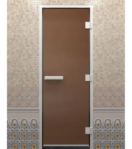 Стеклянная дверь DoorWood бронза матовая для хамама, размер 710 х 1900 мм, без порога,с коробкой