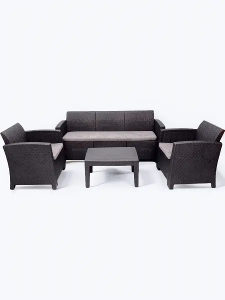 Комплект пластиковой мебели B:Rattan Arizona Max на 5 персон, темно-серый - трехместный диван, столик и 2 кресла