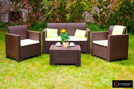Комплект пластиковой мебели под ротанг B:Rattan Nebrаska 2 Set, коричневый - диван, 2 кресла и квадратный столик