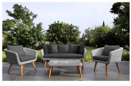 Комплект плетеной мебели из искусственного ротанга AFM-605G Grey, серый цвет - 3хместный диван, журнальный столик и 2 кресла