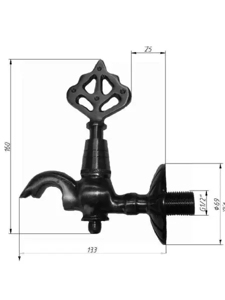 Кран латунный для хамама, цвет бронза, 09А