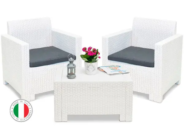 Комплект садовой пластиковой мебели B:Rattan Nebraska Terrace Set на 2 персоны, белый, 2 кресла и кофейный столик