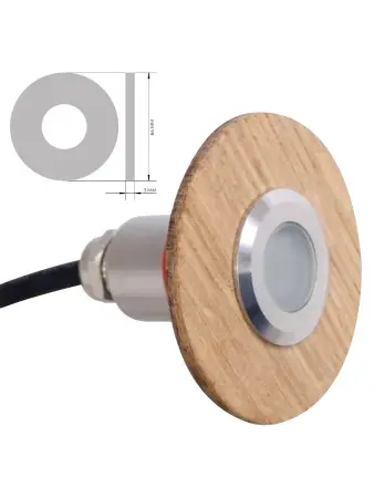 Светодиодный точечный светильник (освещение) для бани в парную Steam & Water, d=32mm, цвет сталь, дубовая накладна