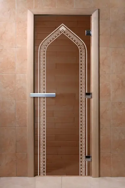 Дверь для сауны DoorWood Арка, 600мм х 1900мм, без порога, бронза, коробка ольха