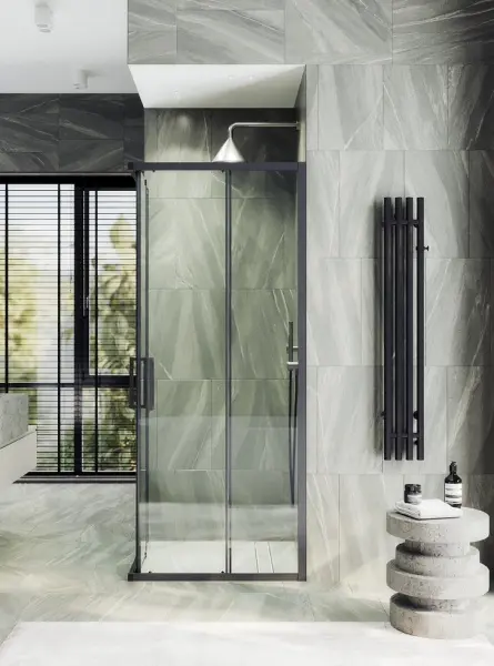 Душевой уголок раздвижной МaybаhGlass MGY-1323-6, 900х900мм, черный профиль, стекло прозрачное
