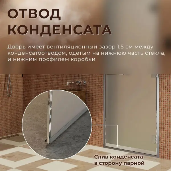Дверь для турецкой парной DoorWood 700мм х 1800мм, стекло сатин