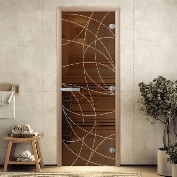 Дверь для сауны DoorWood Оттава, 700мм х 1900мм, без порога, бронза, коробка ольха