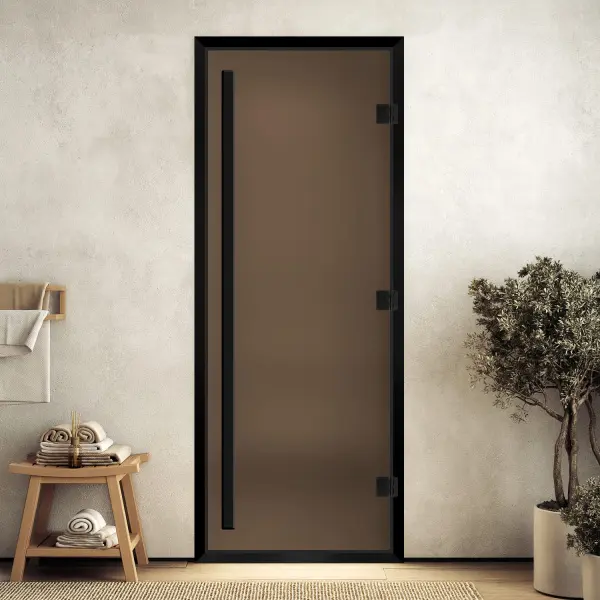 Дверь для турецкой парной DoorWood Prestige 700мм х 1900мм, черный профиль, стекло бронза матовая