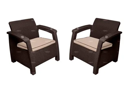 Мебель из пластика под ротанг на 2 персоный Tweet Balcony Set, коричневый - 2 кресла и журнальный столик