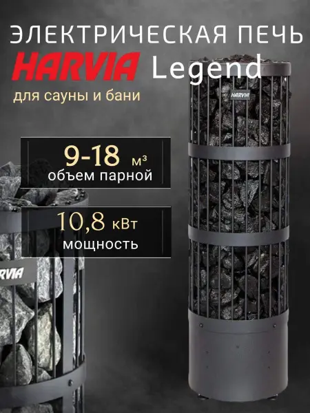 Электрическая печь Harvia Legend PO110E Black, без пульта в интернет-магазине WellMart24.com