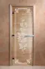 Дверь для сауны DoorWood Розы, 800мм х 1900мм, без порога, прозрачная, коробка ольха