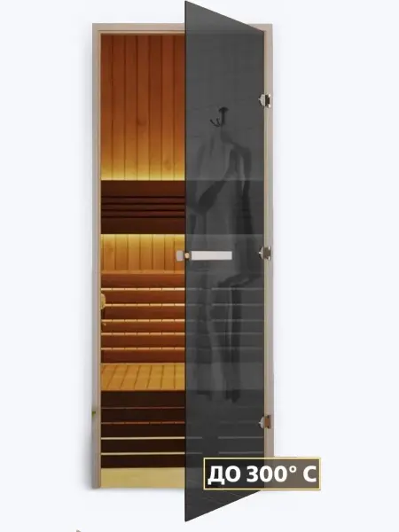 Дверь DoorWood Графит для бани, 70х190 см, без порога, стеклянное полотно серое, коробка ольxа