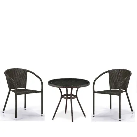 Комплект плетеной мебели из искусственного ротанга Афина T282ANT/Y137C-W53 Brown - круглый столик и 2 кресла коричневого цвета