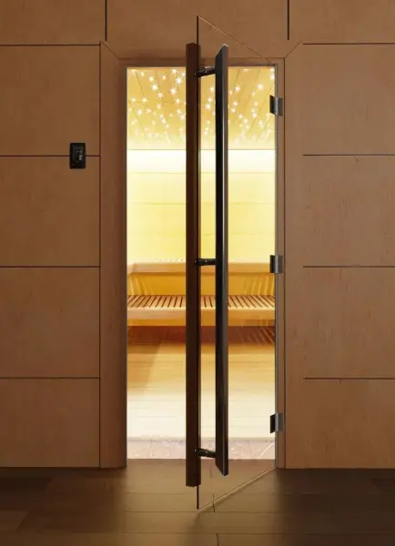 Дверь для сауны DoorWood Престиж, 700мм х 1900мм, с порогом, прозрачная, коробка ольха