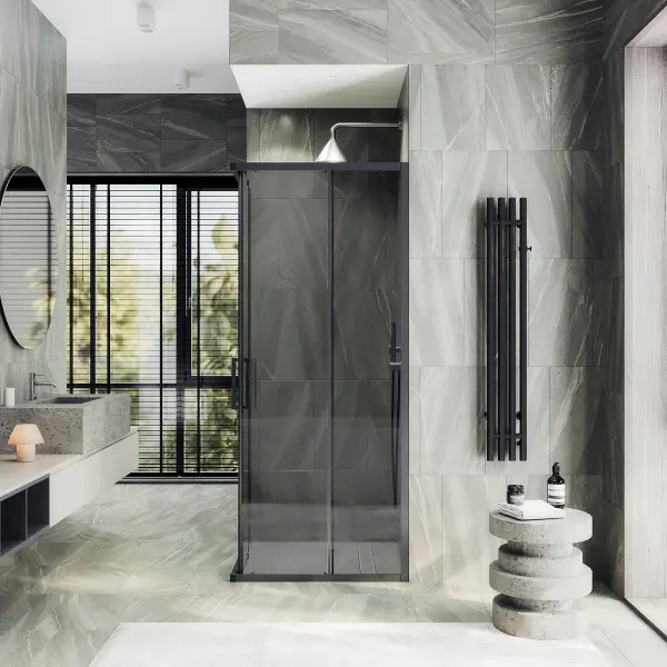 Душевой уголок раздвижной MaybahGlass MGY-1328-6, 90x90 см, черный профиль, стекло серое