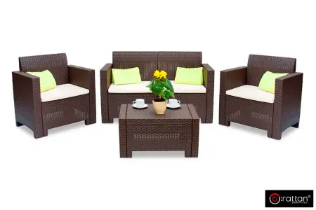 Комплект пластиковой мебели под ротанг B:Rattan Nebrаska 2 Set, коричневый - диван, 2 кресла и квадратный столик