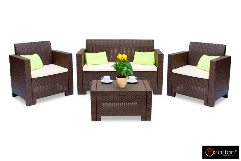 Комплект пластиковой мебели под ротанг B:Rattan Nebrаska 2 Set, коричневый - диван, 2 кресла и квадратный столик