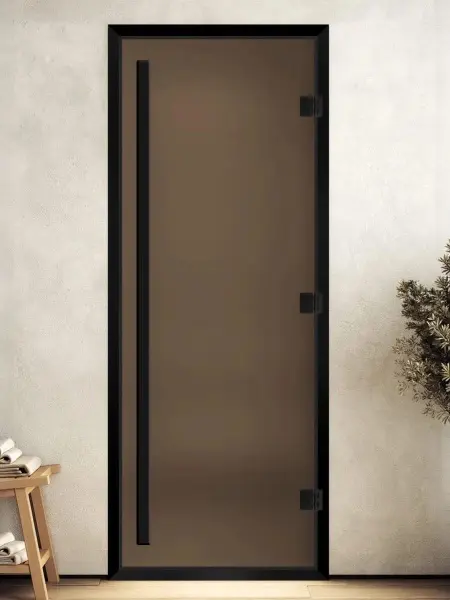 Дверь для турецкой парной DoorWood Prestige 700мм х 1900мм, черный профиль, стекло бронза матовая