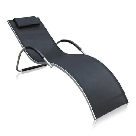Шезлонг лежак для дачи "Gracia" MC-3039GA, металлический каркас и ткань, цвет Черный - Серебро, 177x70 см. 