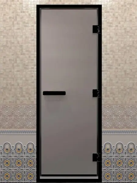 Дверь для турецкой парной DoorWood 800мм х 1900мм, черный профиль, стекло сатин