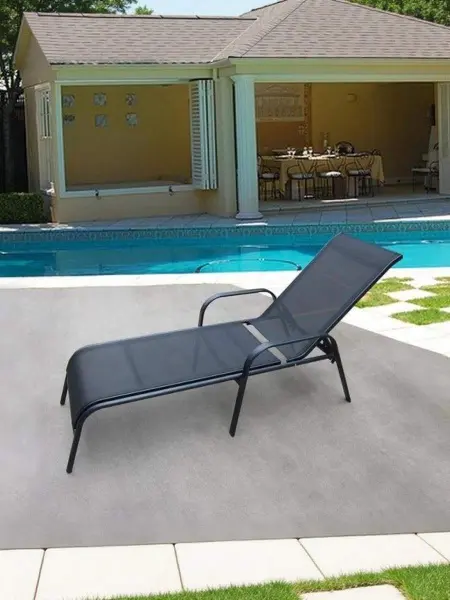 Кресло лежак "Бирма-1" MC-2051А Black, металлический каркас и ткань, цвет черный 193x65 см. 