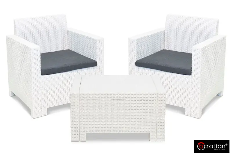 Комплект садовой пластиковой мебели B:Rattan Nebraska Terrace Set на 2 персоны, белый, 2 кресла и кофейный столик