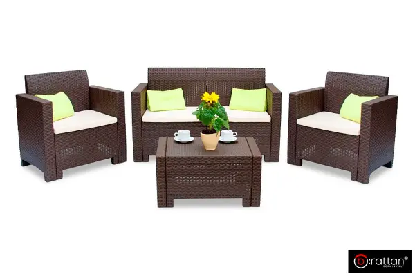 Комплект пластиковой мебели под ротанг B:Rattan Nebrаska 2 Set, коричневый - диван, 2 кресла и квадратный столик