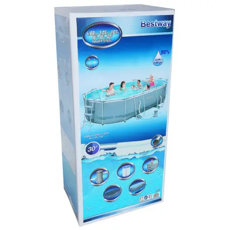 Каркасный бассейн Bestway Power Steel 488х305x107см, катриджный фильтр-насос, лестница, тент, 56448