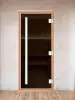 Стеклянная дверь DoorWood Престиж Графит для бани, 700 х 1900 мм, с порогом, серое, коробка ольха