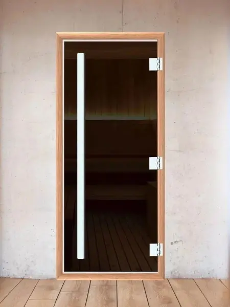 Стеклянная дверь DoorWood Престиж Графит для бани, 700 х 1900 мм, с порогом, серое, коробка ольха