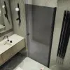 Душевая дверь на длинной петле, черный профиль, стекло прозрачное, матовый свинец