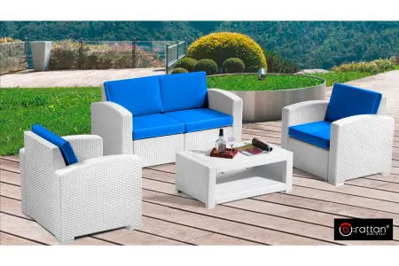 Пластиковая мебель B:Rattan Premium на 4 персоны, цвет серый с синими подушками - диван, 2 кресла и столик