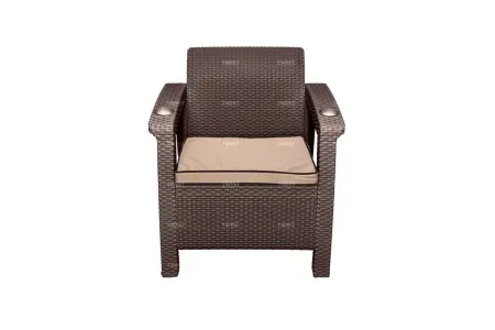 Мебель из пластика под ротанг на 2 персоный Tweet Balcony Set, коричневый - 2 кресла и журнальный столик