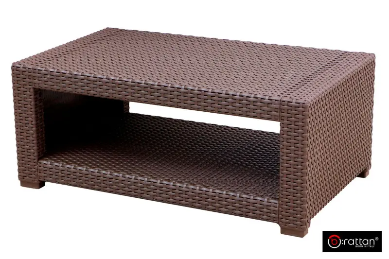 Темно коричневая пластиковая мебель под ротанг B:Rattan Premium на 4 персон - столик, диван и 2 кресла с оранжевым подушками